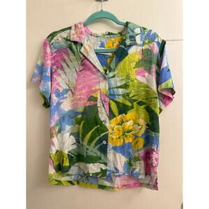 Jams World Vintage Hawaiian Shirt Tropical Floral Pastel Fairy Resort Aloha M